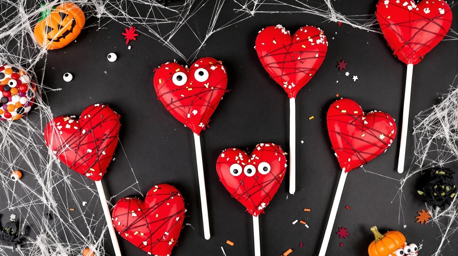 Bloody Vampire Heart Cake Pops coated in red candy melts, decorated for Halloween.