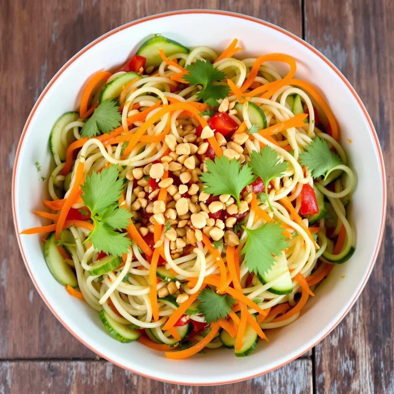 Spicy Thai Glass Noodle Salad Recipe A vibrant Spicy Thai Glass Noodle Salad with glass noodles, cucumbers, bell peppers, and herbs, served in a bowl.